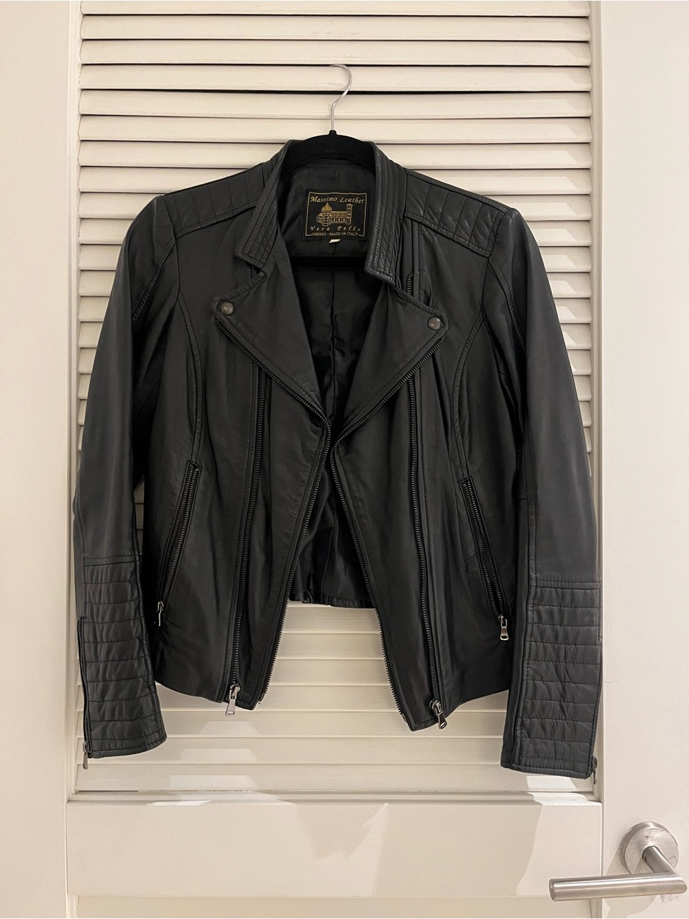 Real Italian Leather Black Moto Jacket